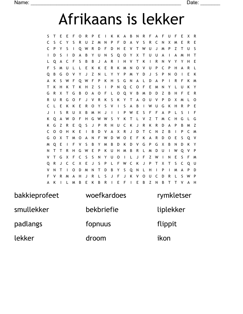 Afrikaans is lekker Word Search