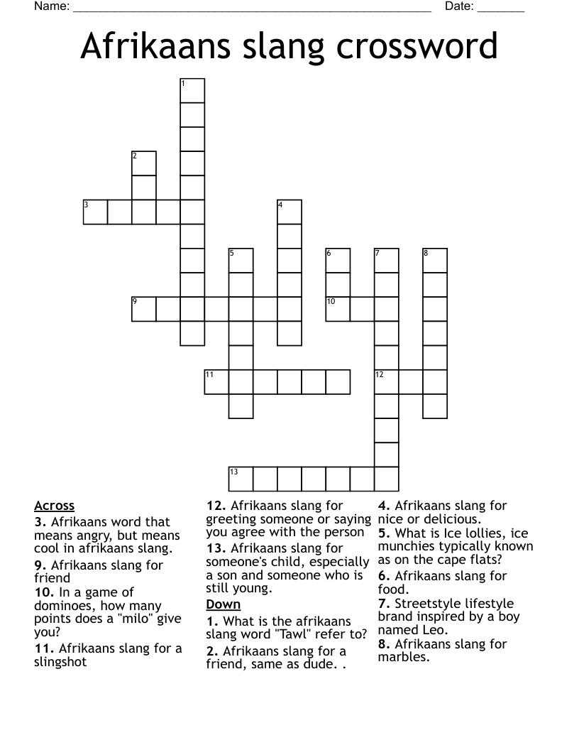 Afrikaans slang crossword