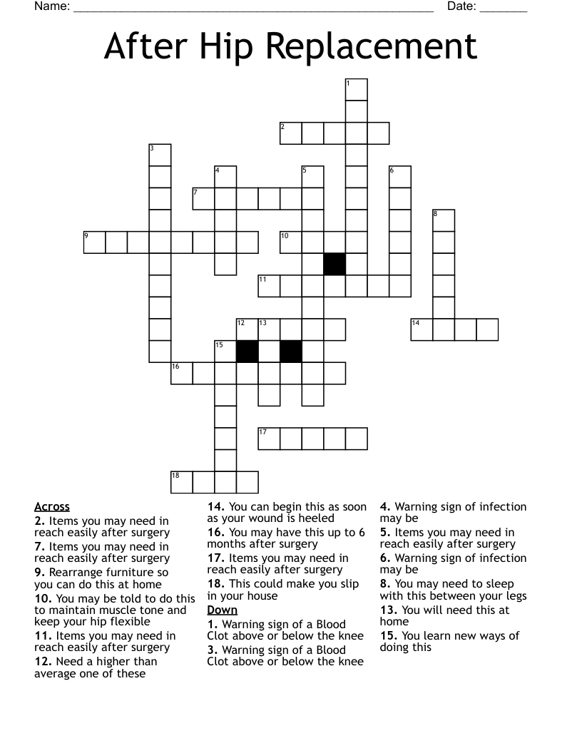After Hip Replacement Crossword