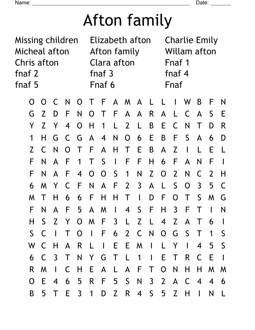 Afton family Word Search