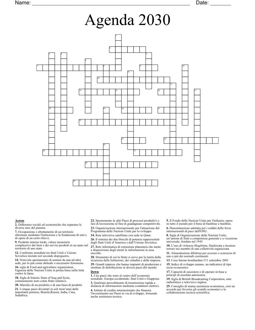 Agenda 2030 Crossword