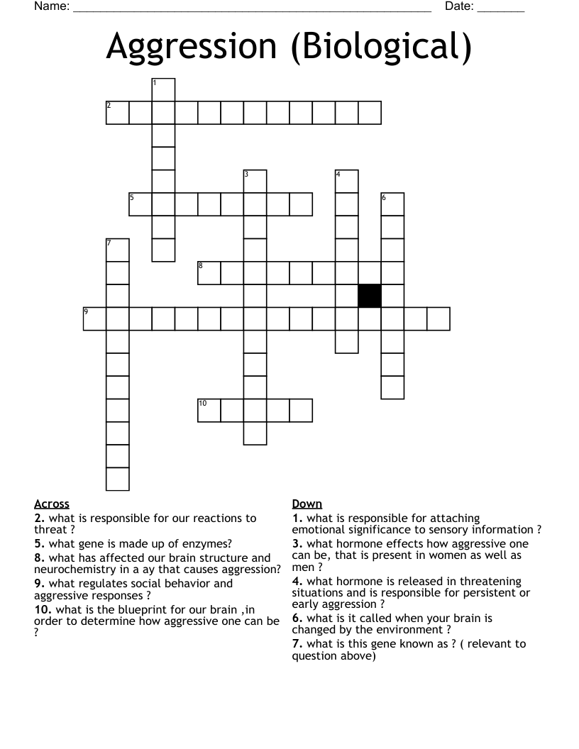 Aggression (Biological) Crossword
