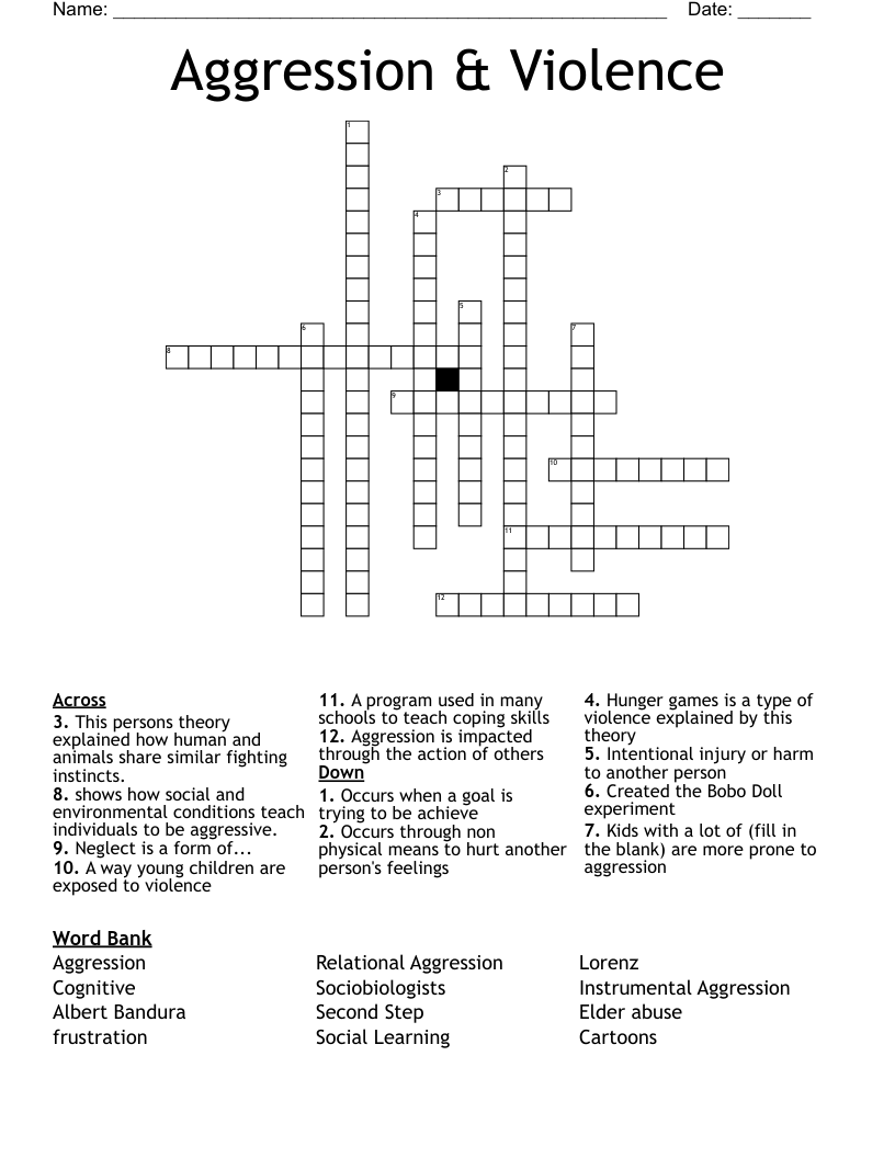 Aggression & Violence  Crossword