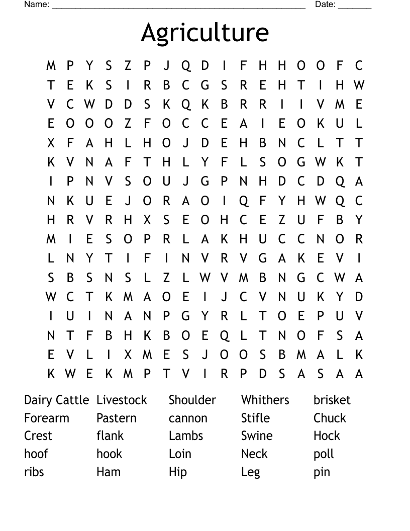 Agriculture Word Search