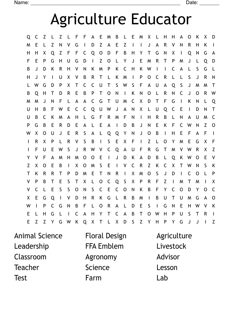 Agriculture Educator Word Search
