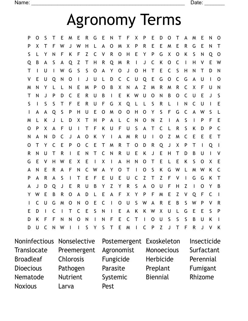 Agronomy Terms Word Search