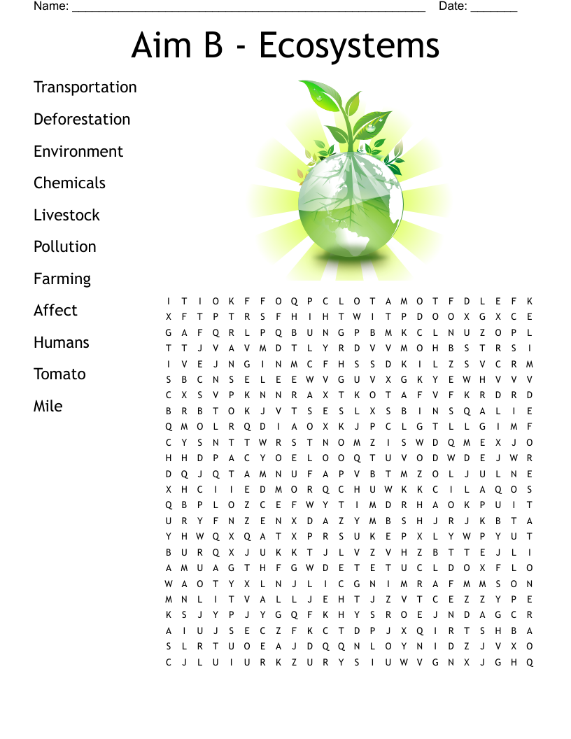 Aim B - Ecosystems Word Search