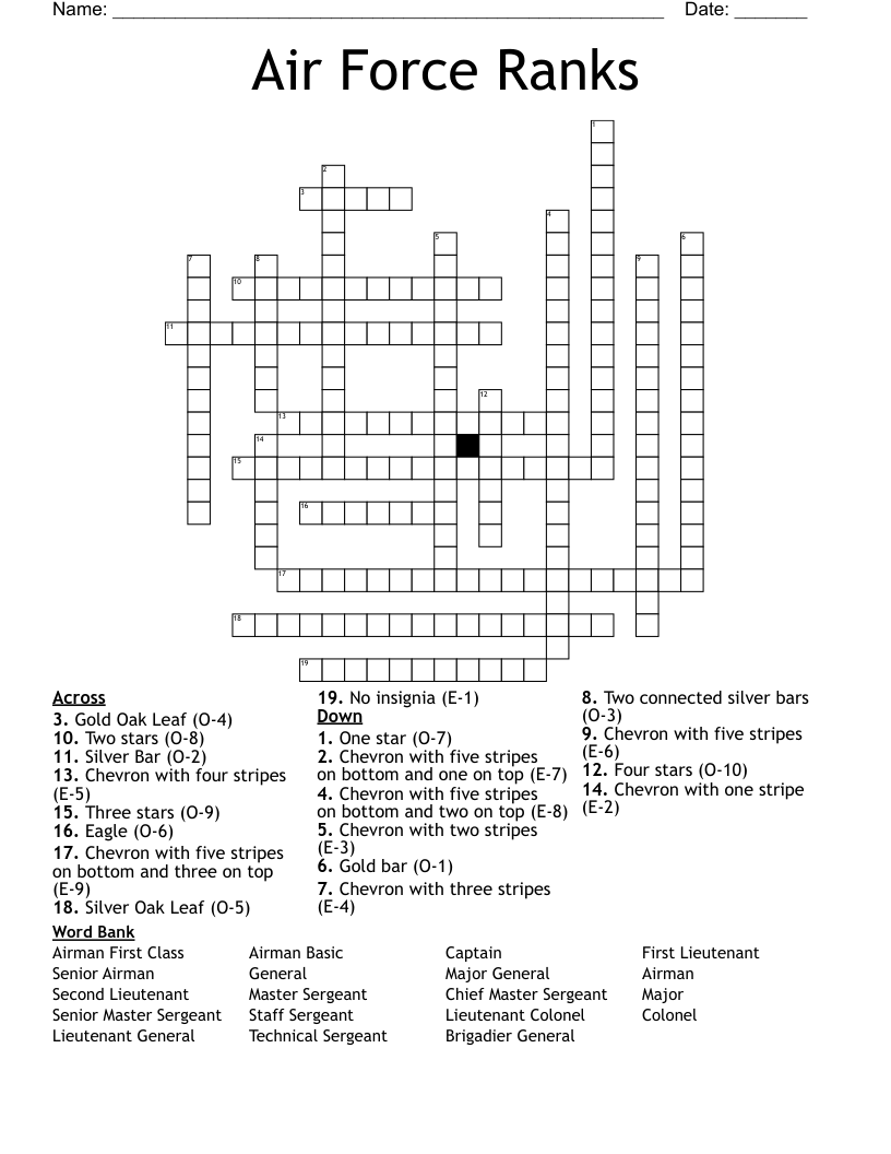 Air Force Ranks Crossword