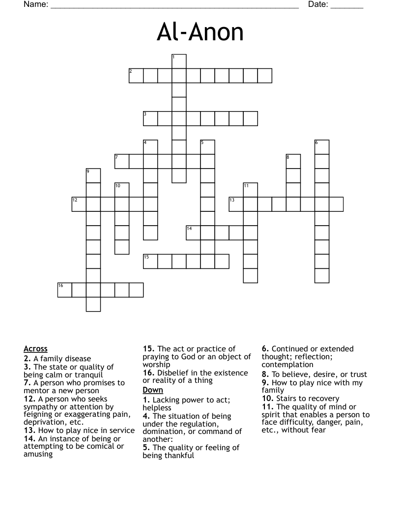 Al-Anon Crossword