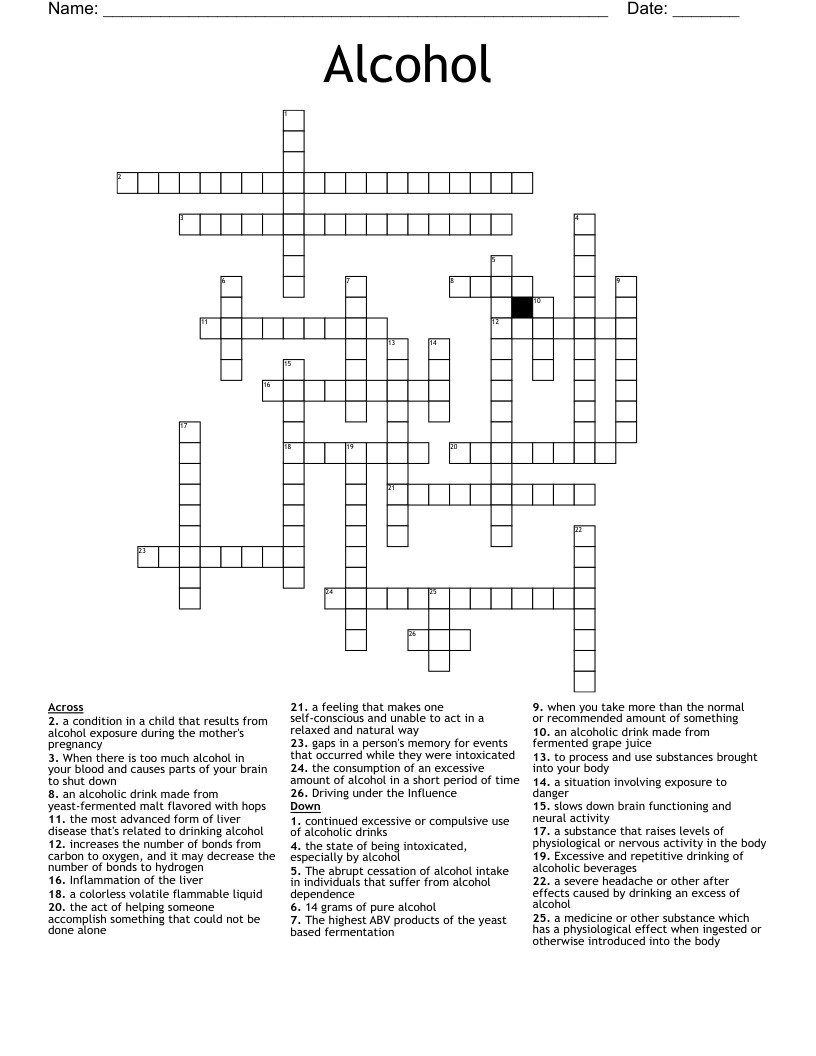 Alcohol Crossword