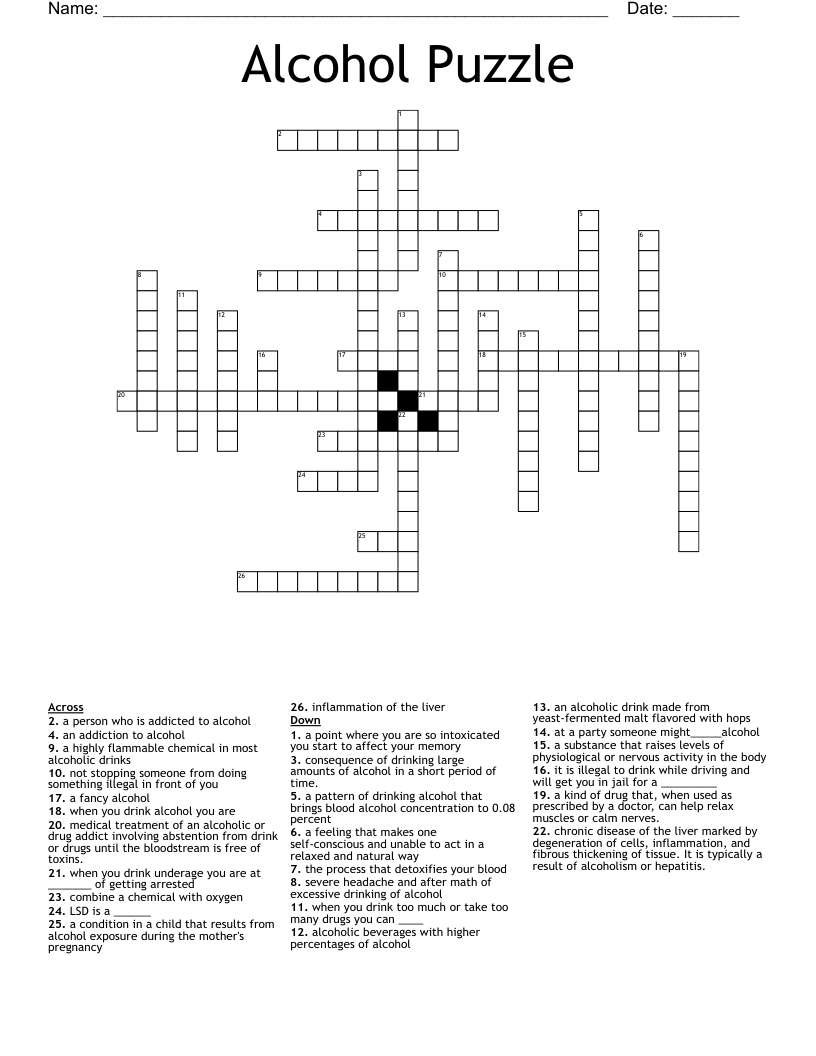 Alcohol Puzzle Crossword