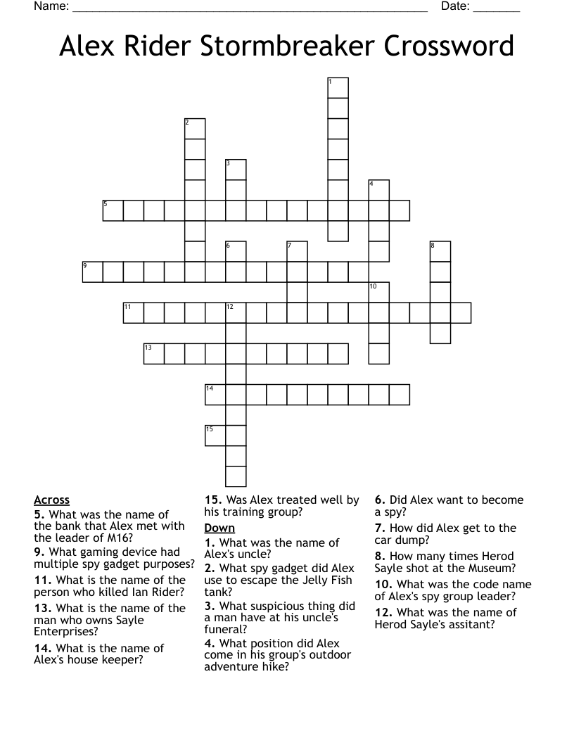 Alex Rider Stormbreaker Crossword