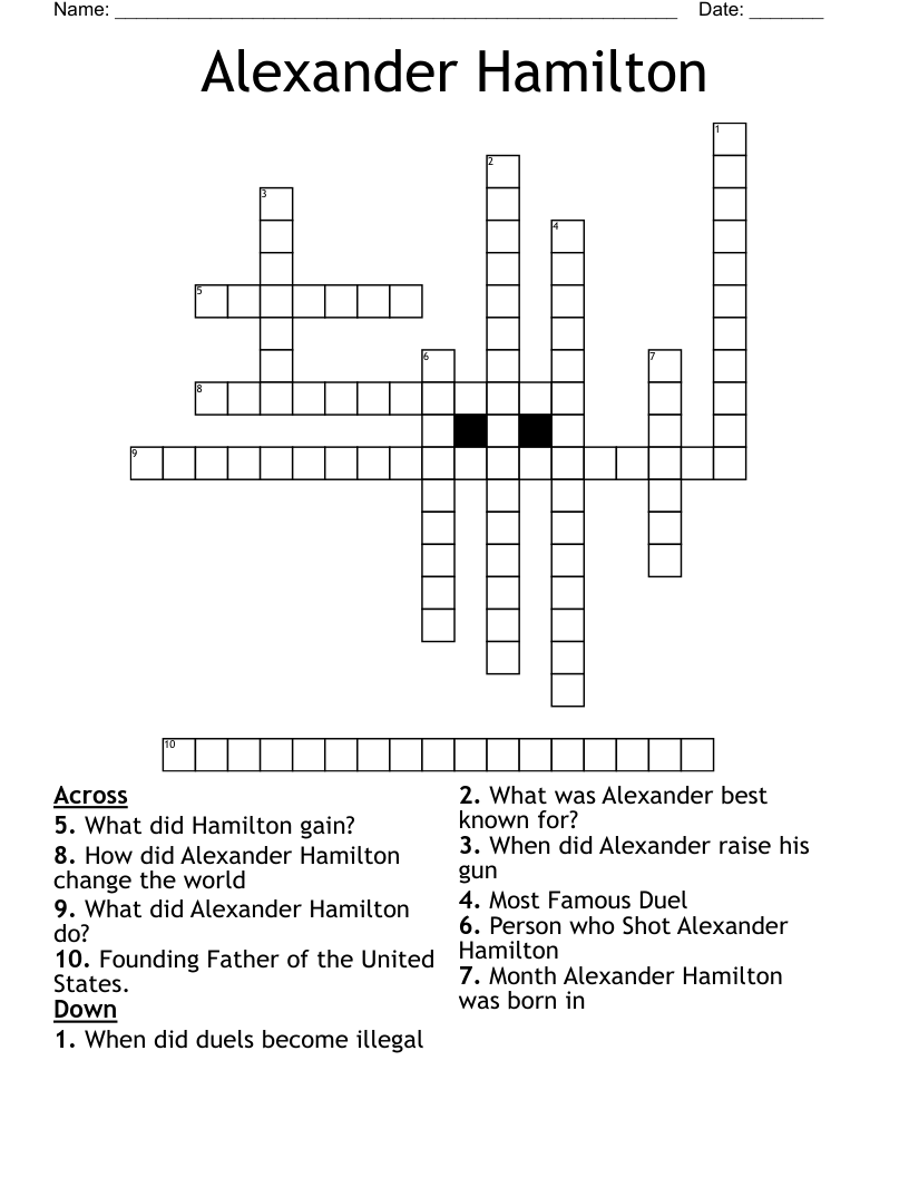 Alexander Hamilton Crossword