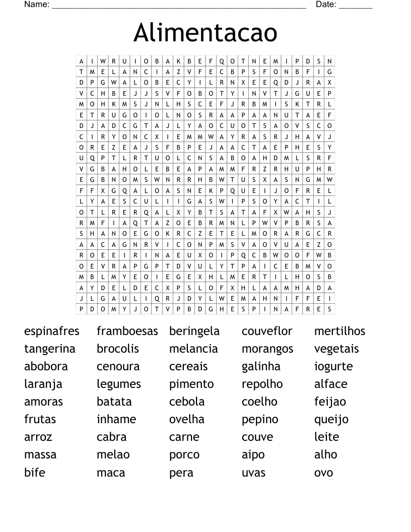 Alimentacao Word Search