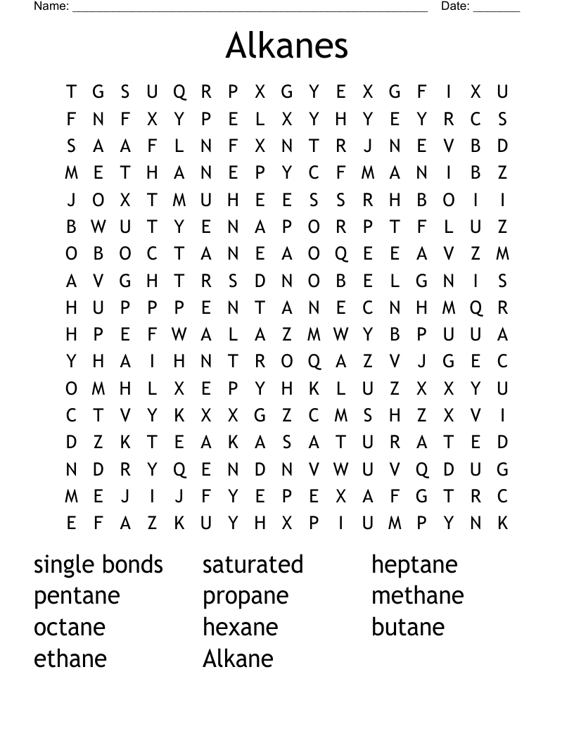 Alkanes Word Search