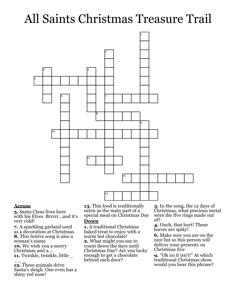 All Saints Christmas Treasure Trail Crossword