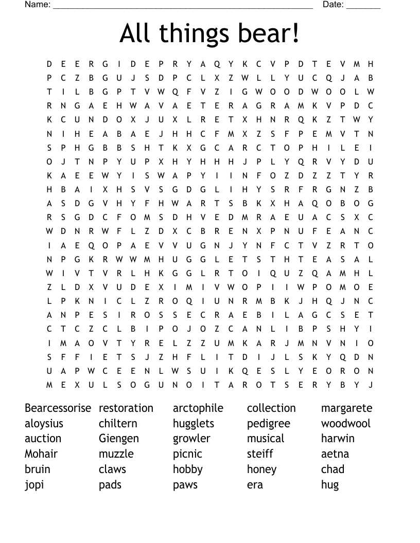 All things bear! Word Search