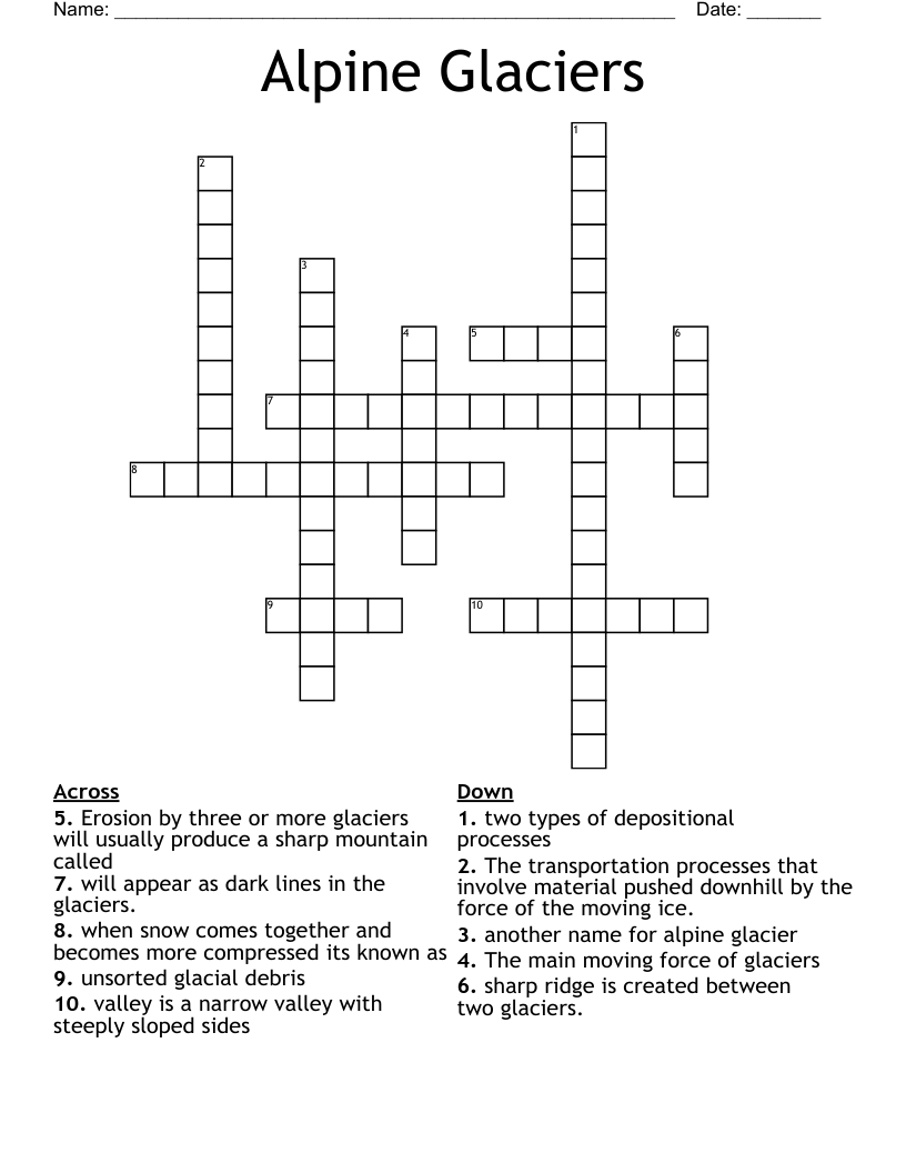 Alpine Glaciers Crossword