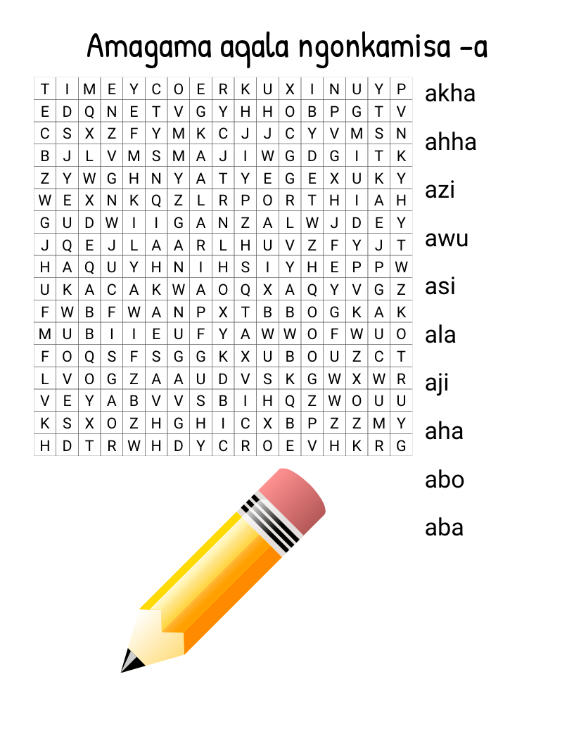 Amagama aqala ngonkamisa -a Word Search
