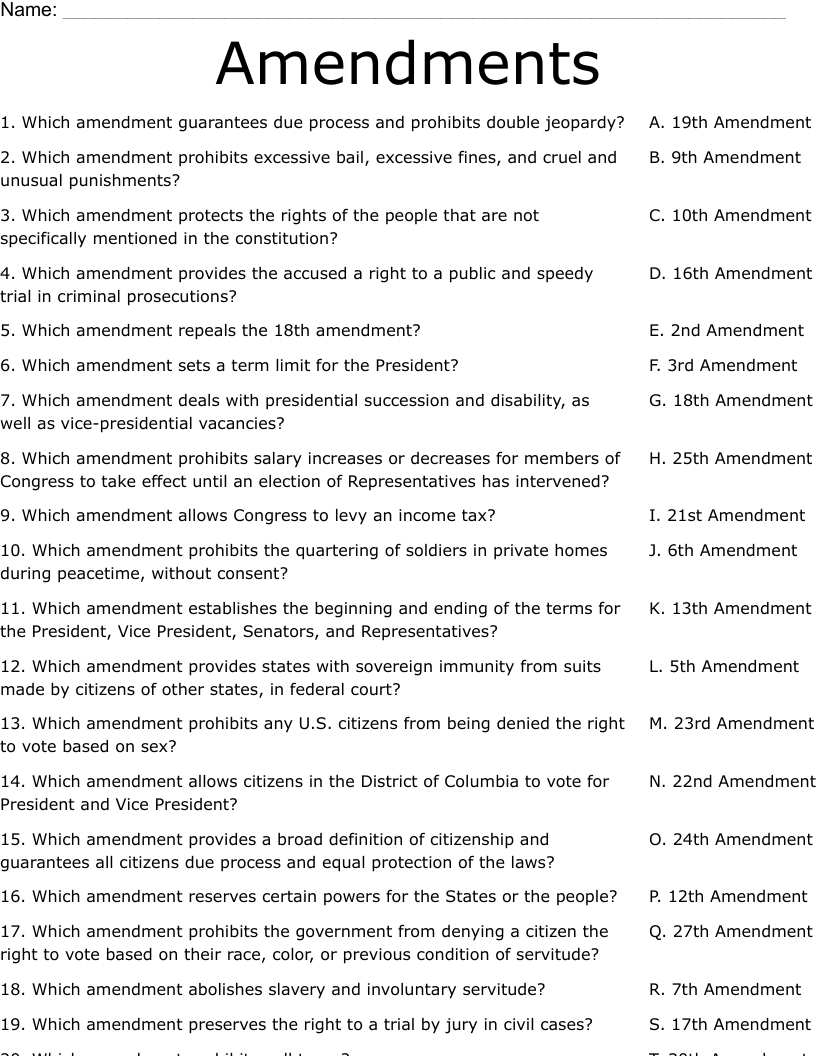 Amendments  Worksheet