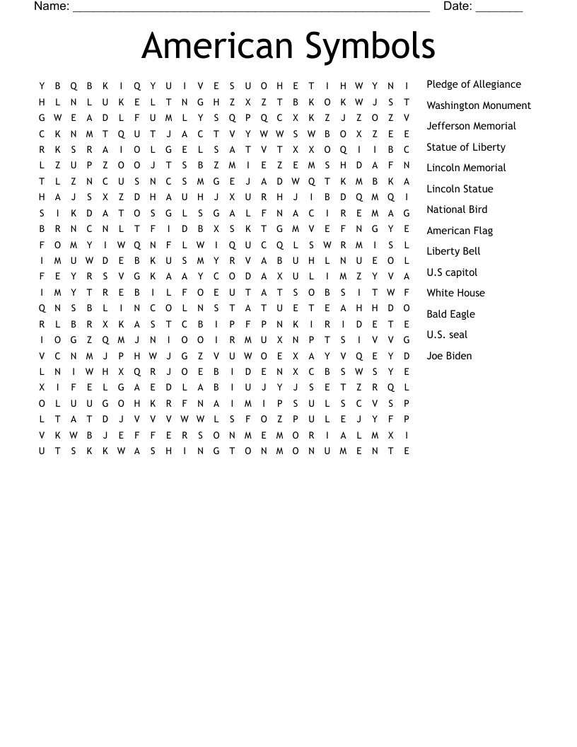 American Symbols  Word Search