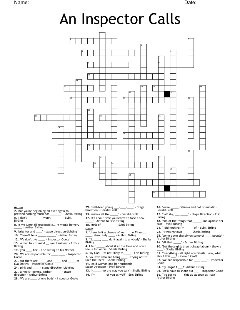 An Inspector Calls Crossword
