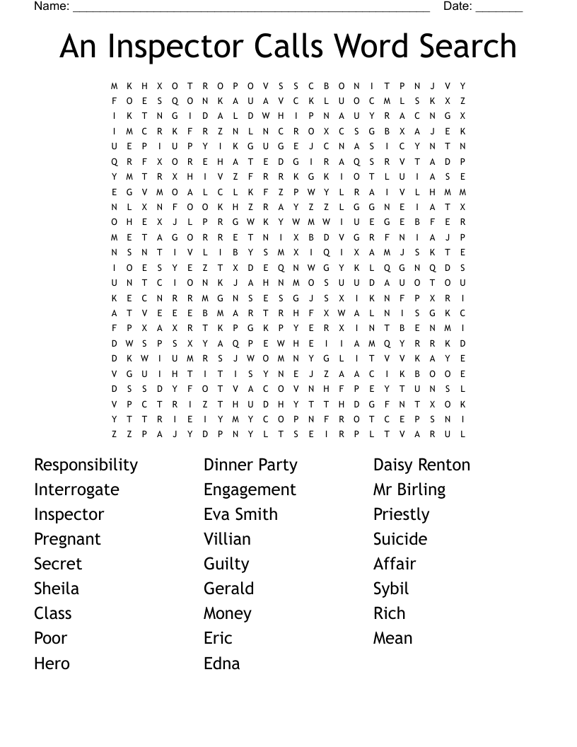 An Inspector Calls Word Search
