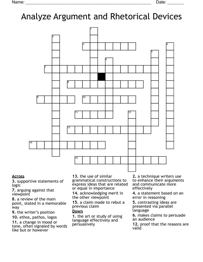 Analyze Argument and Rhetorical Devices Crossword