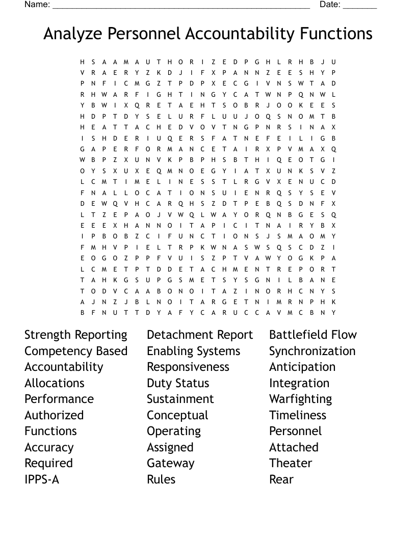 Analyze Personnel Accountability Functions Word Search