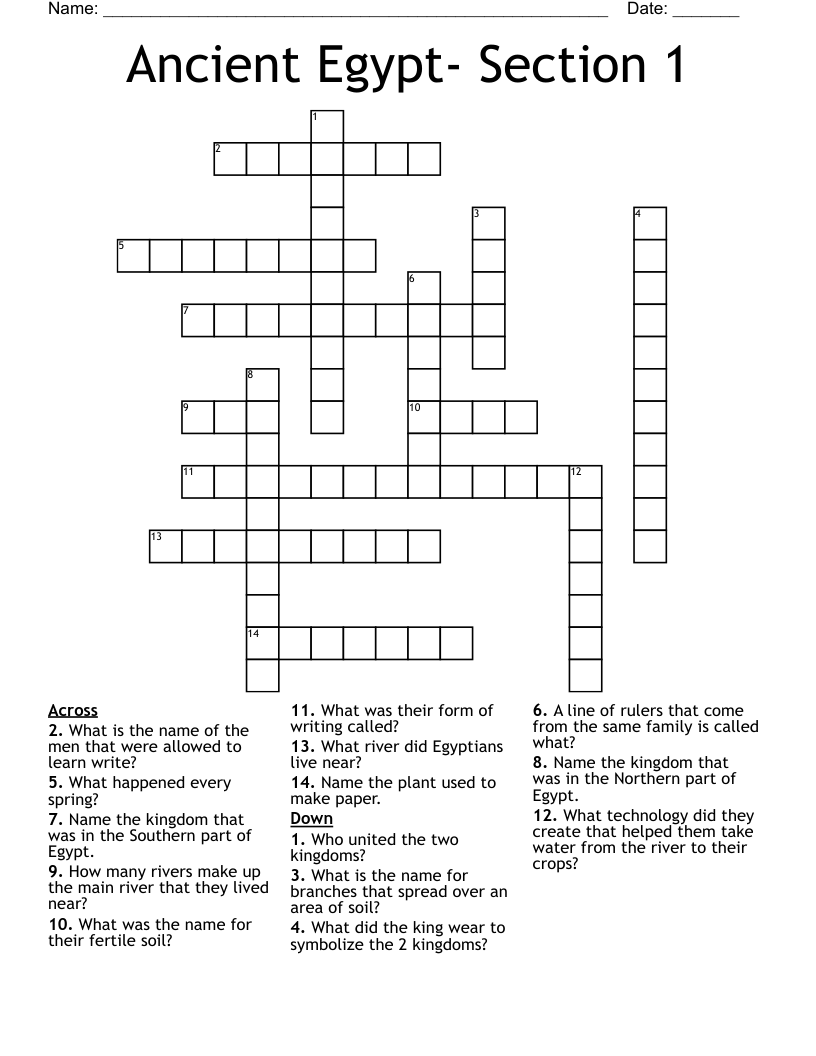 Ancient Egypt- Section 1 Crossword