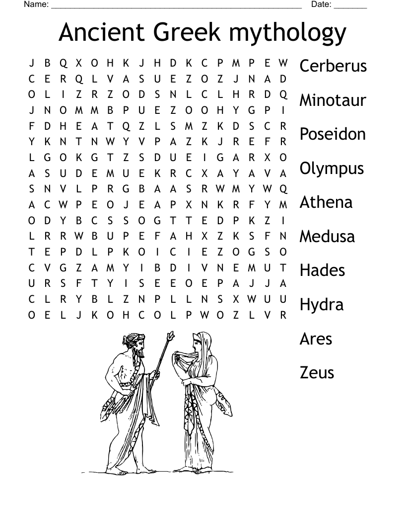 Ancient Greek mythology Word Search