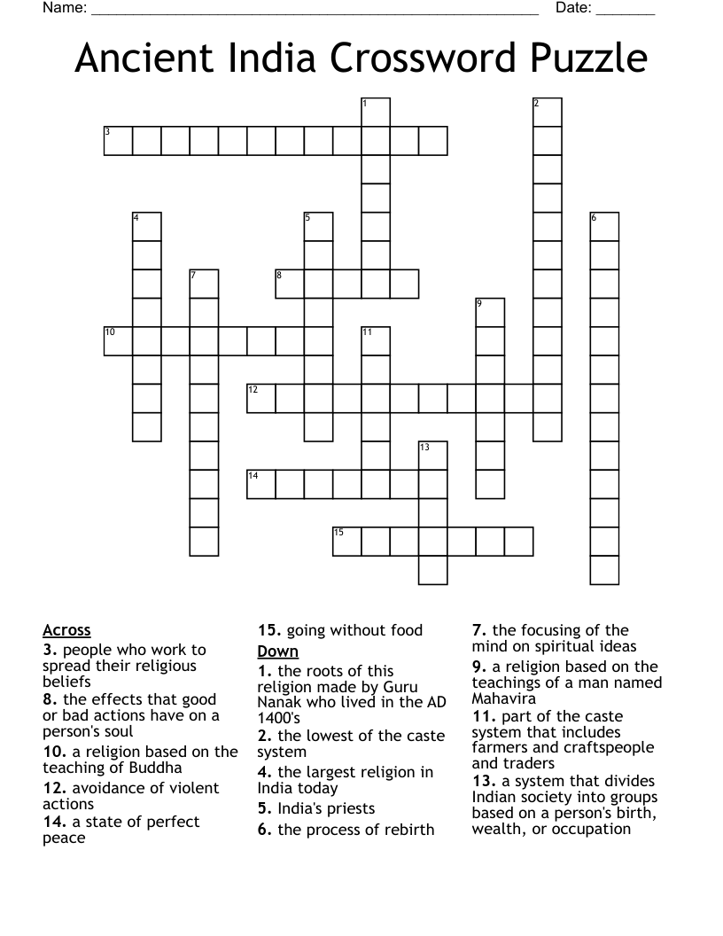 Ancient India Crossword Puzzle