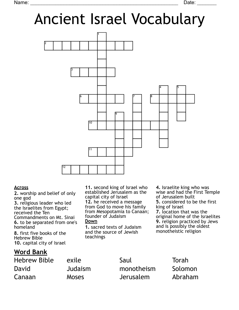 Ancient Israel Vocabulary Crossword