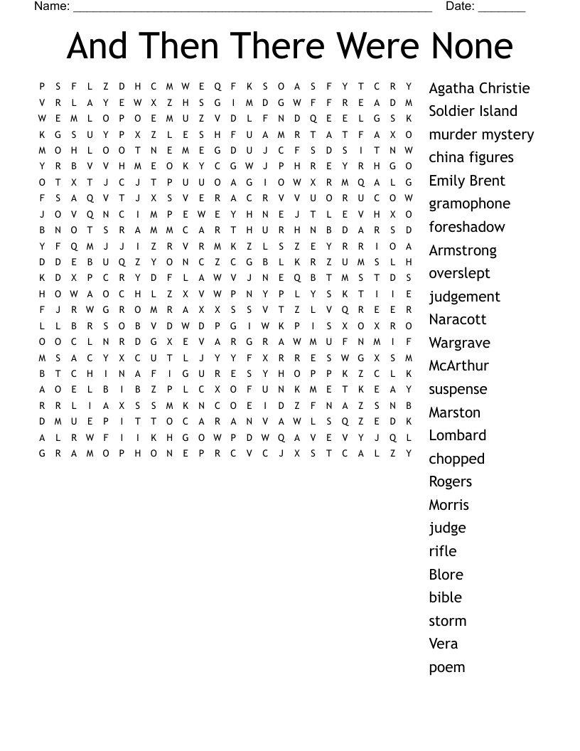 And Then There Were None Word Search