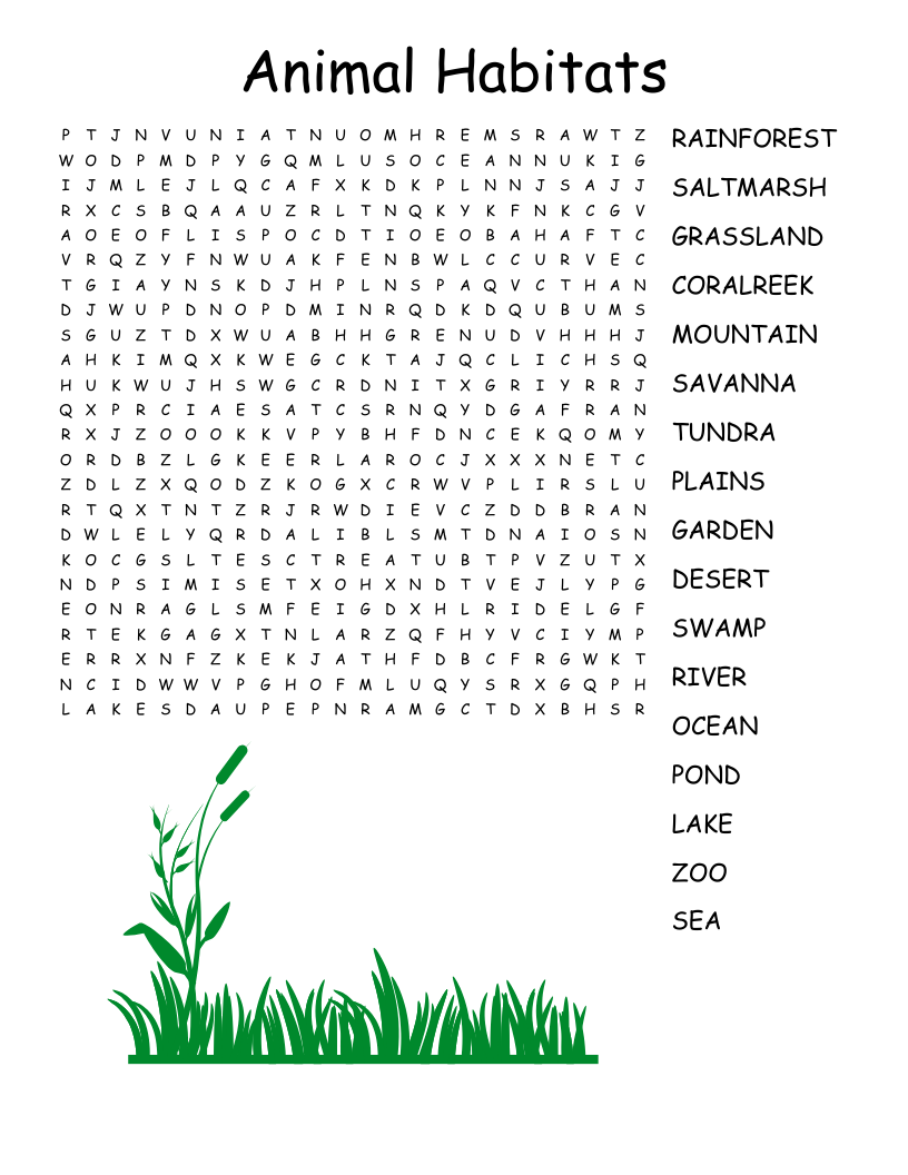 Animal Habitats Word Search