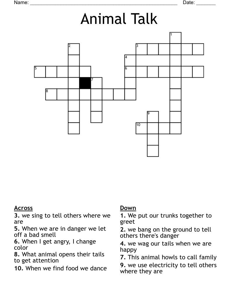 Animal Talk Crossword