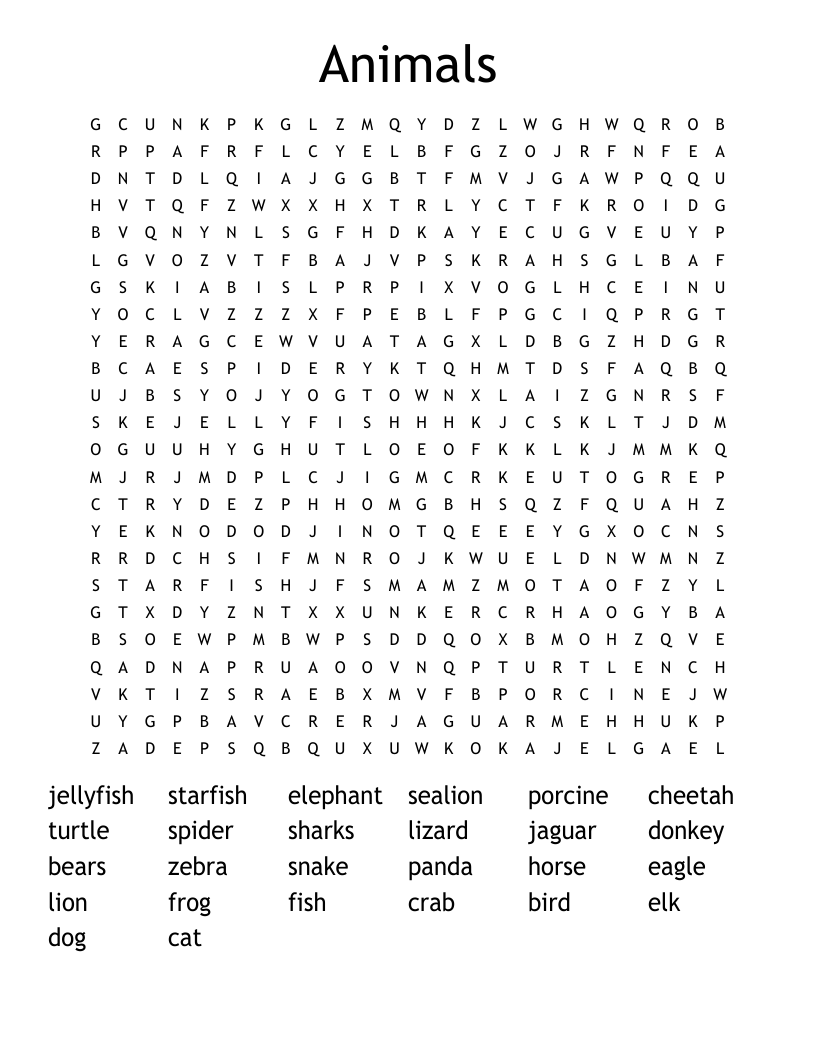 Animals Word Search