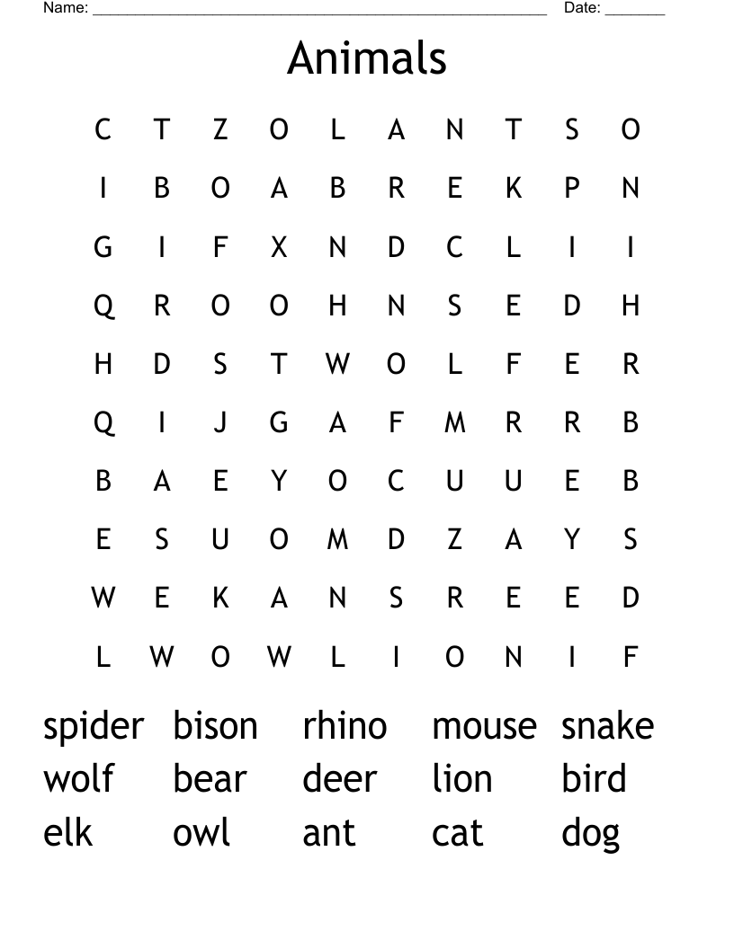 Animals Word Search