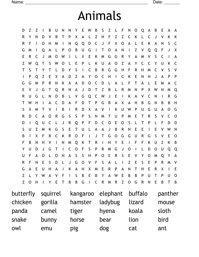 Animals Word Search