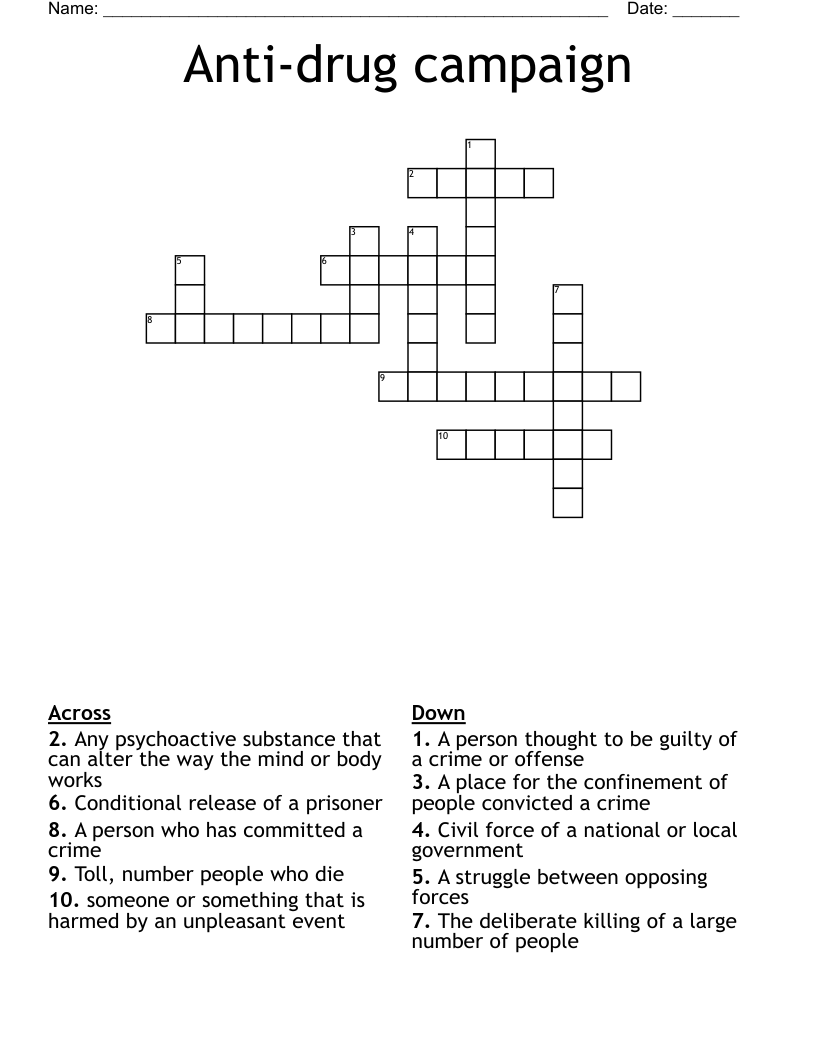 Anti-drug campaign Crossword