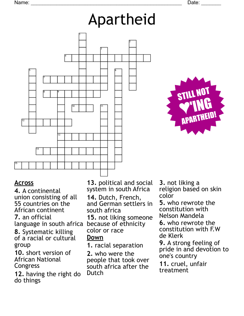 Apartheid  Crossword