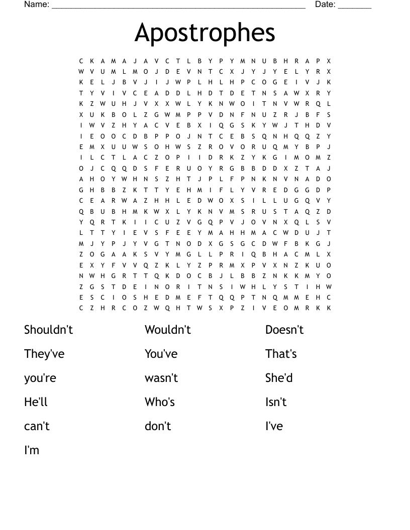 Apostrophes Word Search