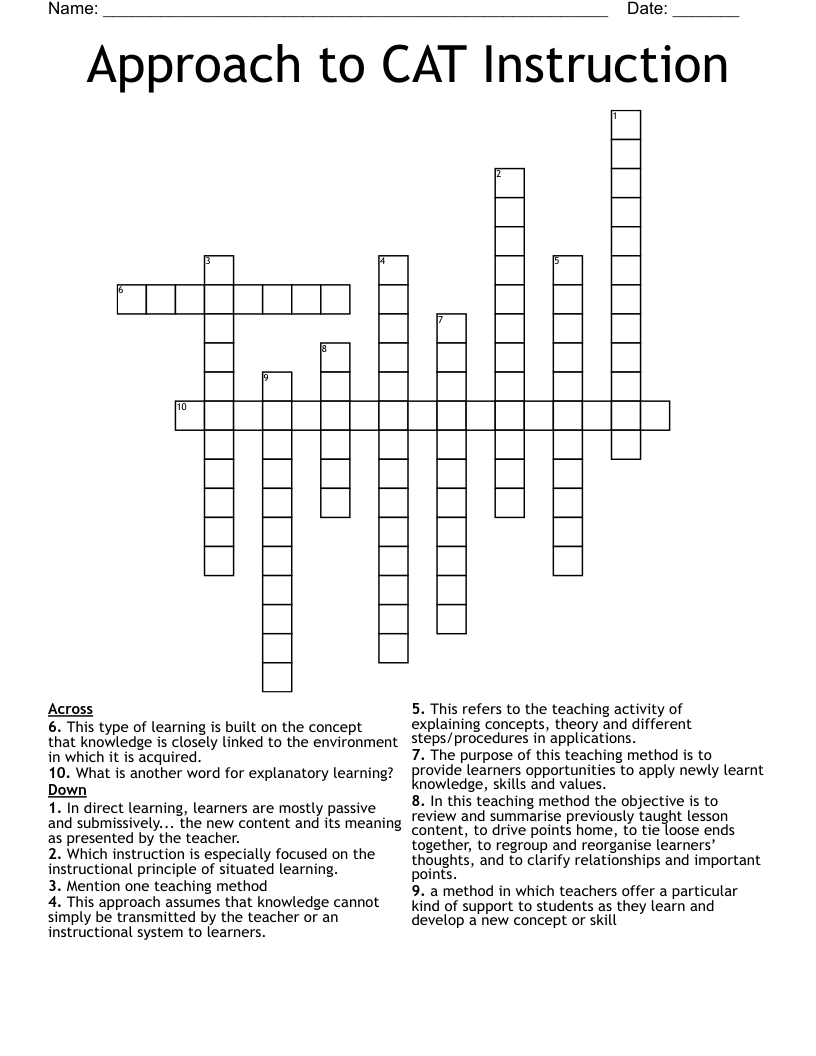 Approach to CAT Instruction Crossword