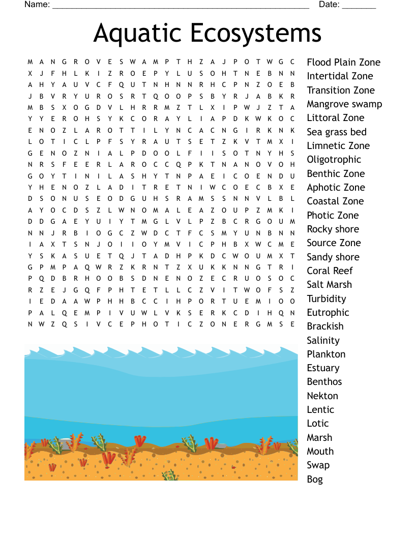 Aquatic Ecosystems Word Search