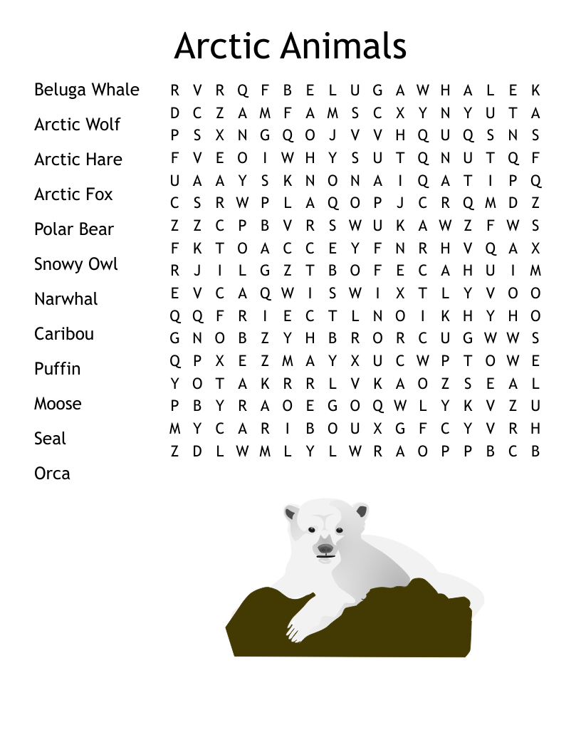 Arctic Animals  Word Search