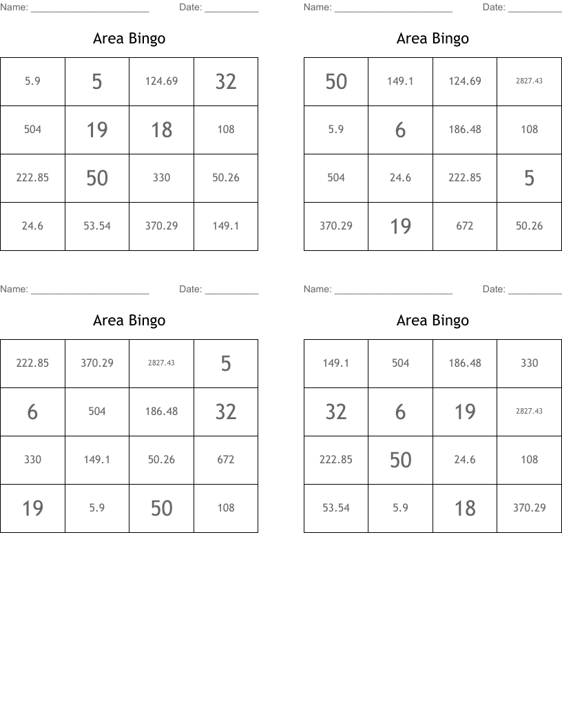 Area Bingo