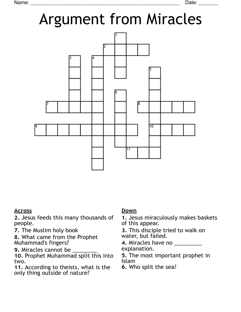 Argument from Miracles Crossword