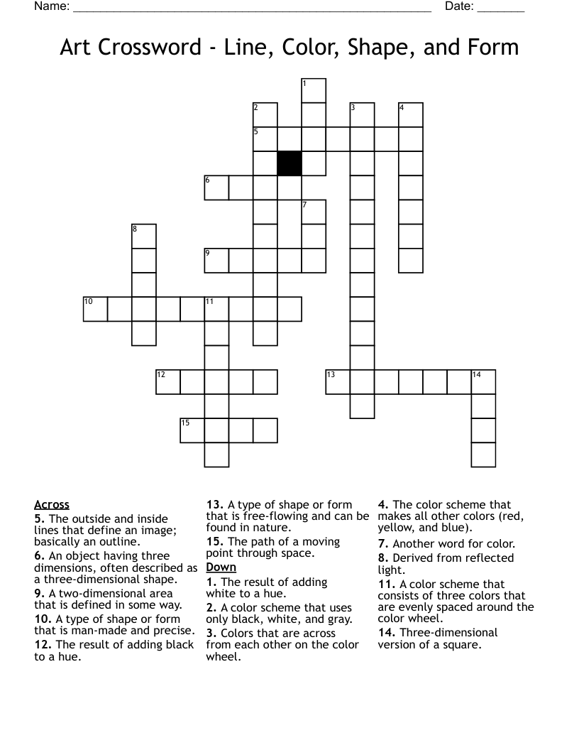 Art Crossword - Line, Color, Shape, and Form