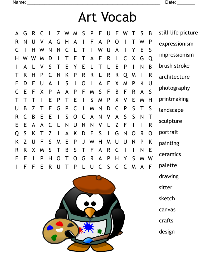 Art Vocab Word Search