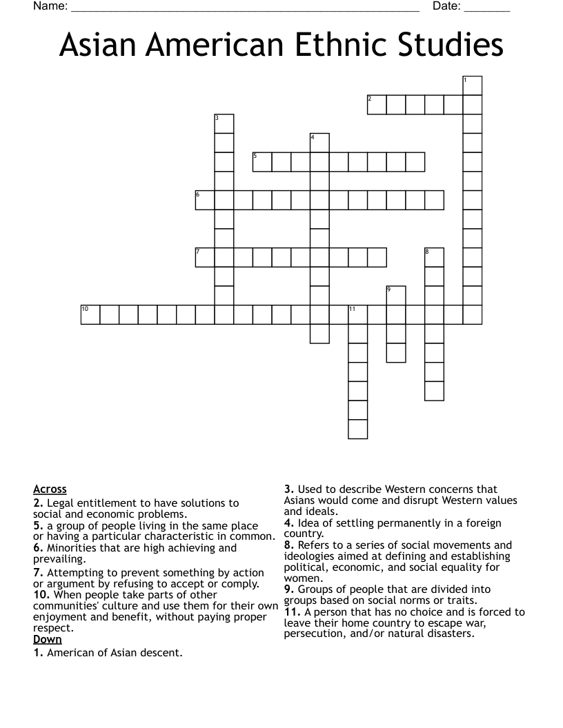 Asian American Ethnic Studies Crossword